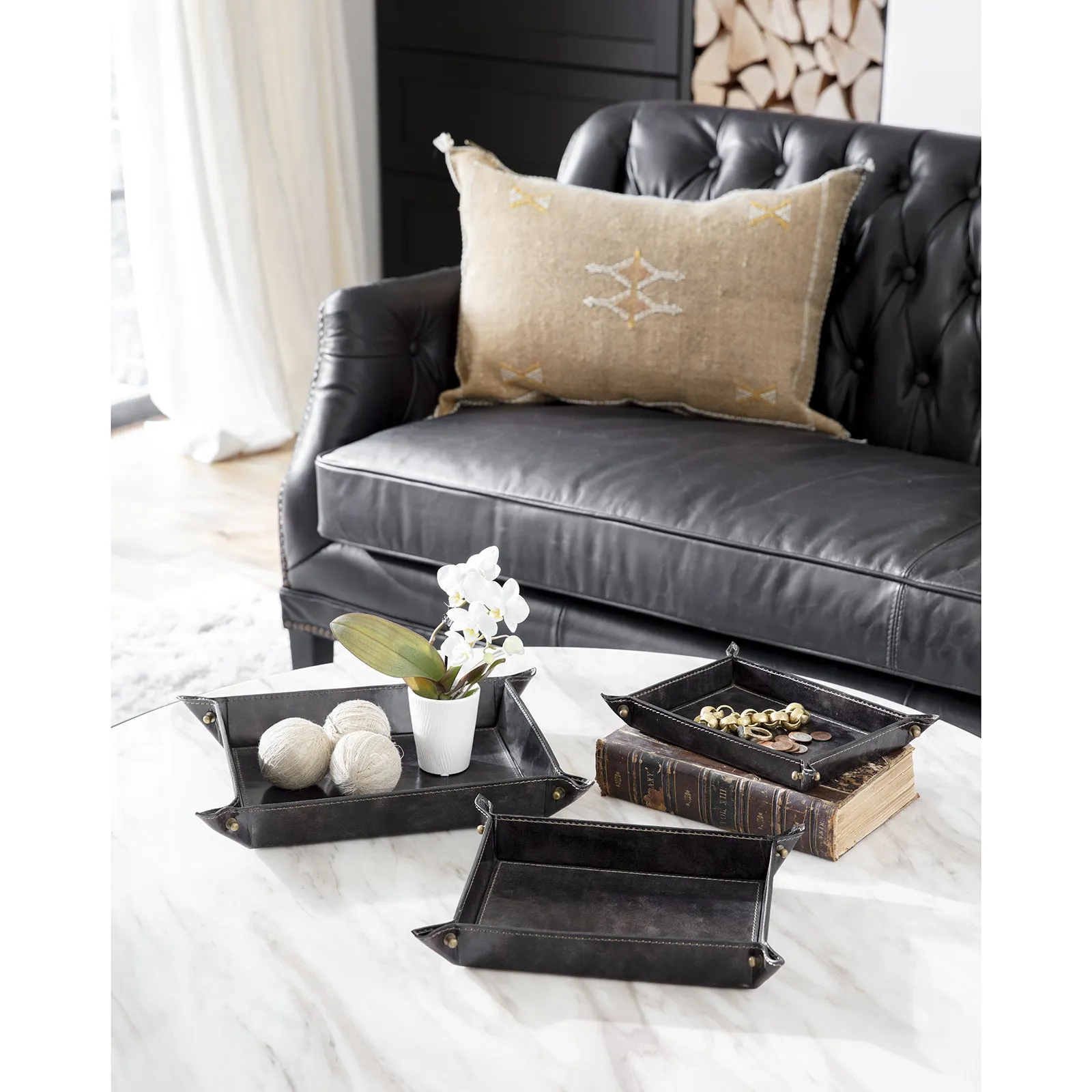 Derby Leather Tray Set (Black)