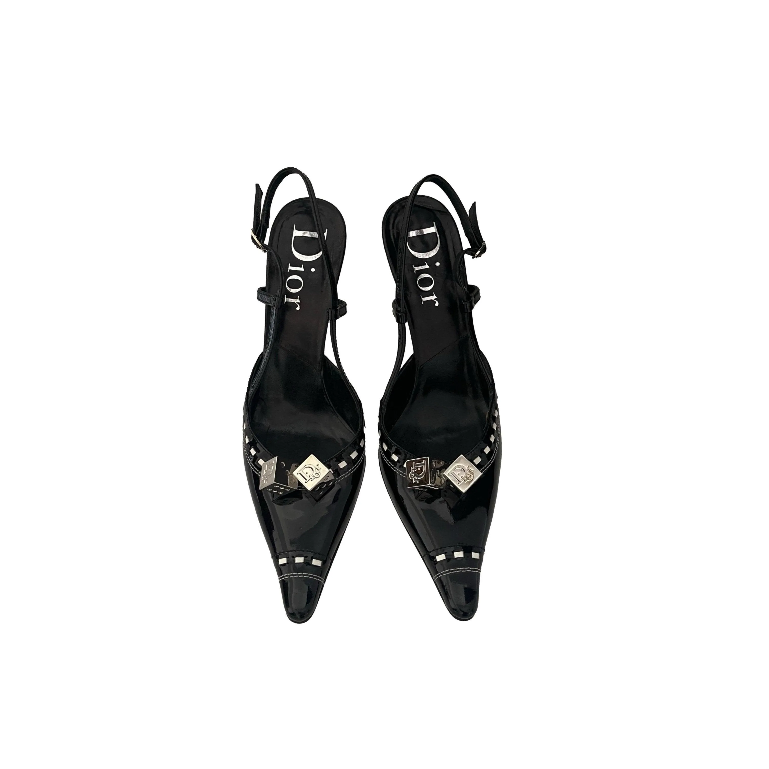 Dior Black Dice Slingbacks