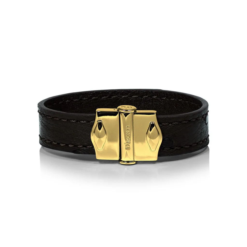 D'Monti Nero Black - France Luxe Genuine Ostrich Leather Mens Bracelet