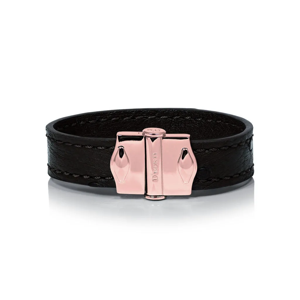 D'Monti Nero Black - France Luxe Genuine Ostrich Leather Mens Bracelet