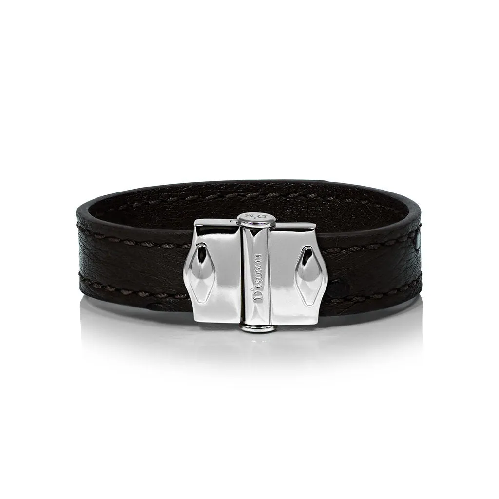 D'Monti Nero Black - France Luxe Genuine Ostrich Leather Mens Bracelet