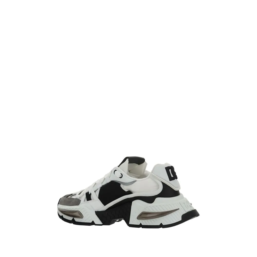 Dolce&Gabbana Men Black White Sneakers Leather Athletic Flat Wedge Trainer Shoes