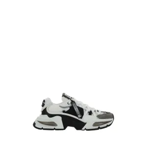 Dolce&Gabbana Men Black White Sneakers Leather Athletic Flat Wedge Trainer Shoes