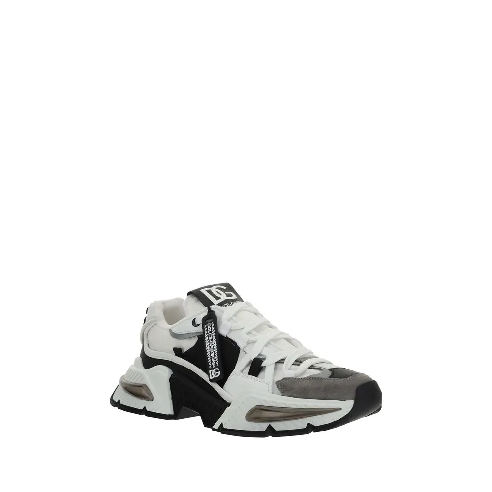 Dolce&Gabbana Men Black White Sneakers Leather Athletic Flat Wedge Trainer Shoes