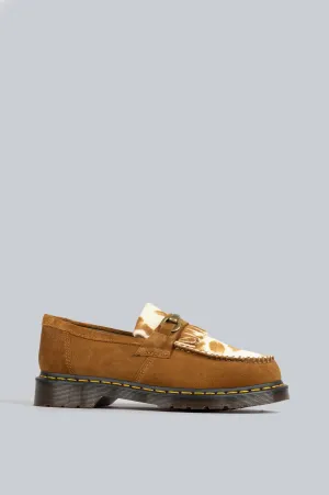 DR MARTENS ADRIAN SNAFFLE HAIR-ON COW PRINT KILTIE LOAFERS PECAN BROWN