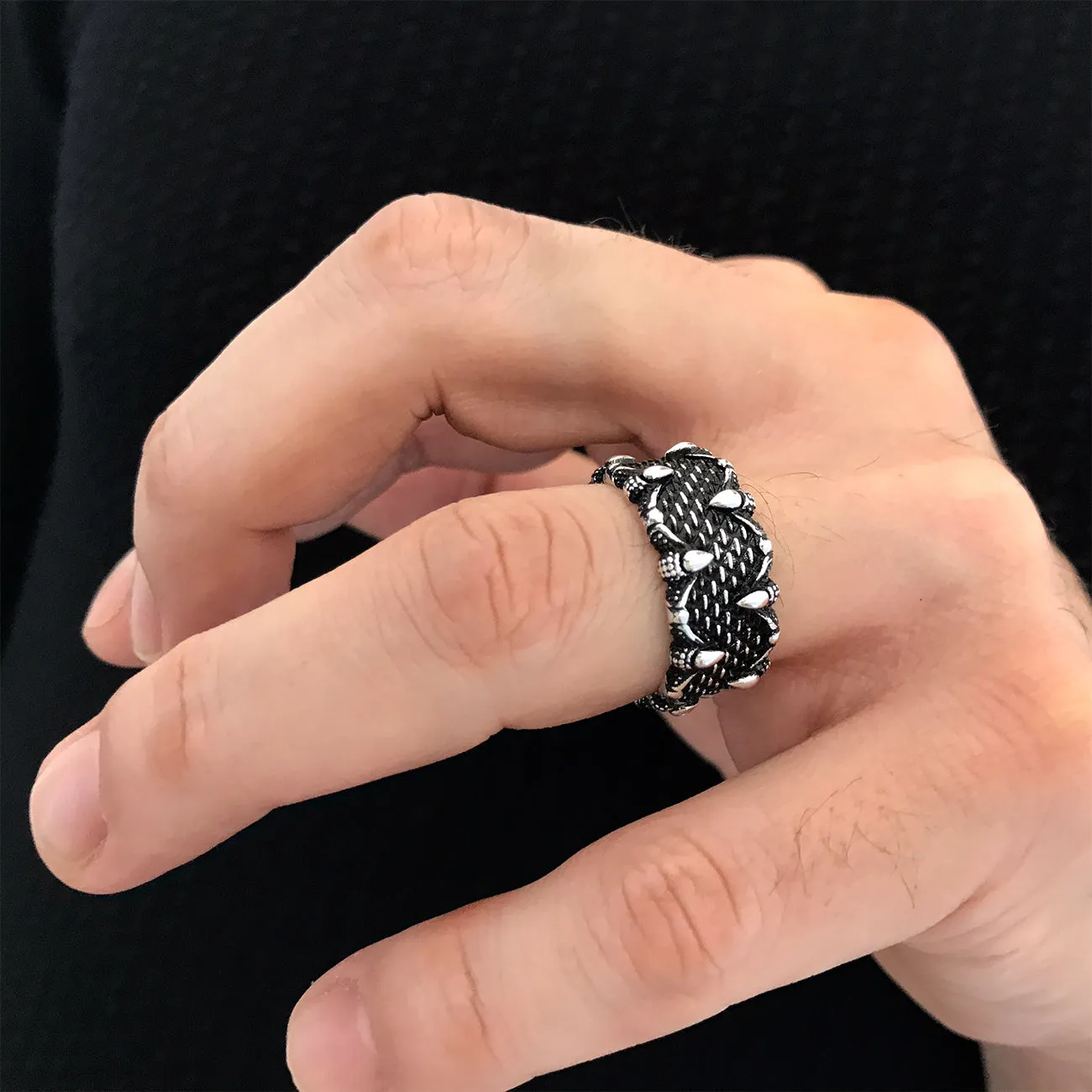 Dragon's Claw Design Oxidized Sterling Silver Band Ring
