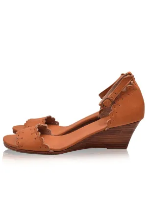 Dreamland Leather Wedges in Khaki Green