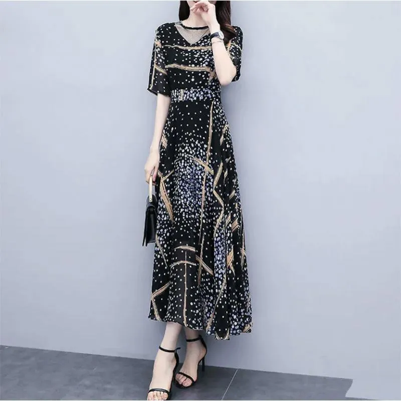 Dresses Long Section Flesh-covering Women's Temperament Printing High Waist Slim Plus Size Skirt