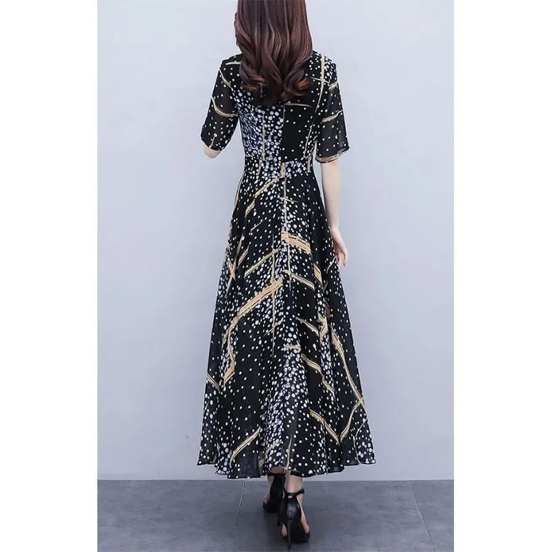 Dresses Long Section Flesh-covering Women's Temperament Printing High Waist Slim Plus Size Skirt