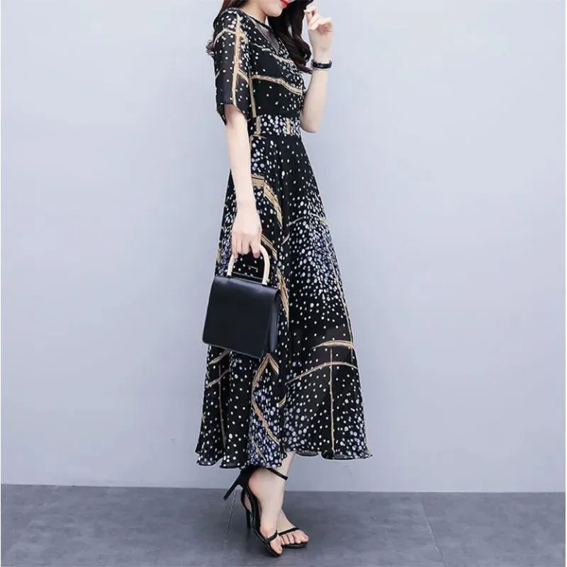 Dresses Long Section Flesh-covering Women's Temperament Printing High Waist Slim Plus Size Skirt