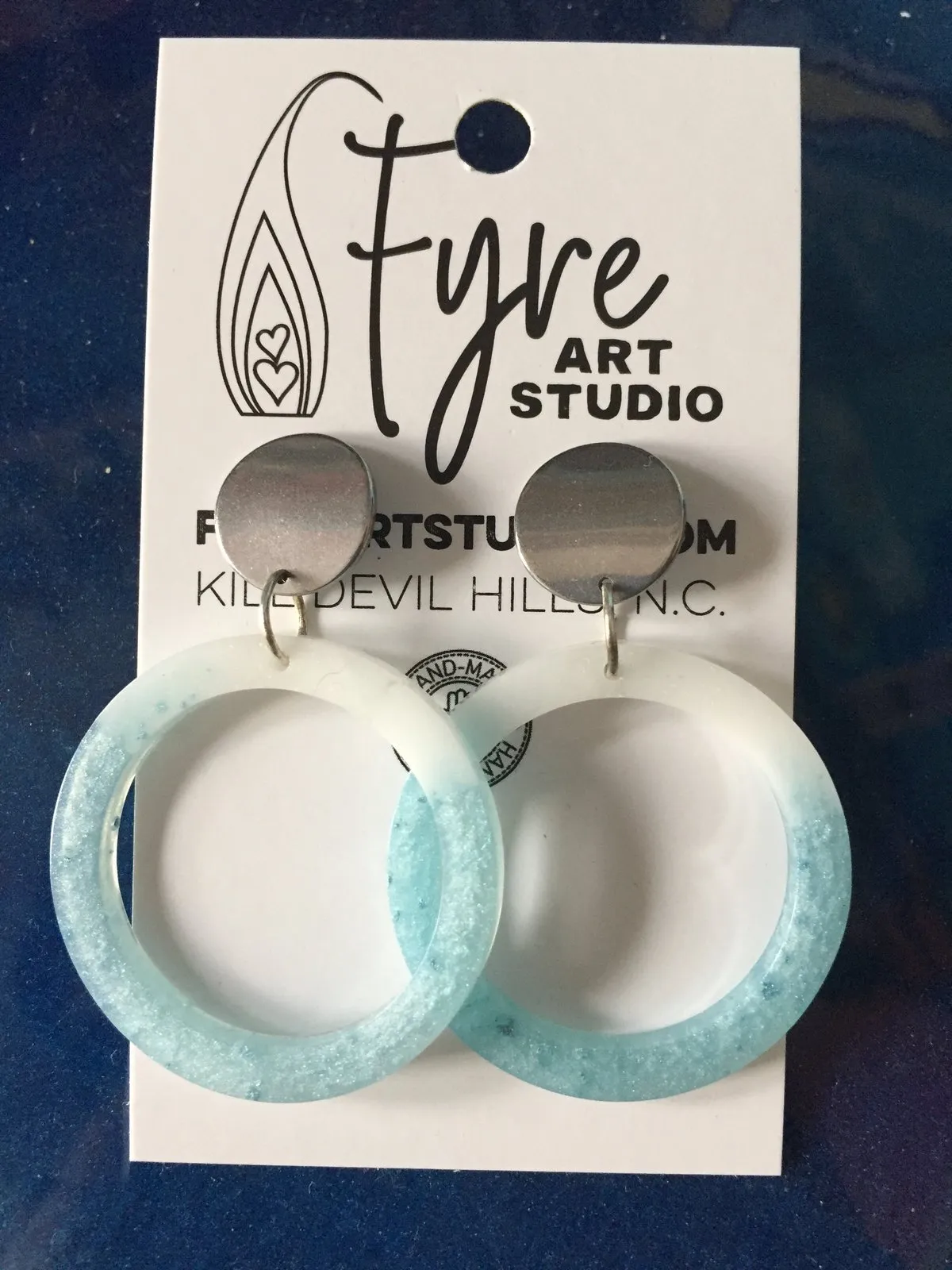 Earrings - Beachy Blue and White Resin Ring Earrings - Boho style earrings