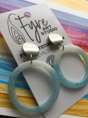 Earrings - Beachy Blue and White Resin Ring Earrings - Boho style earrings
