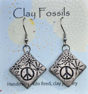 Earrings, Cosmic Peace, fired ceramic clay, USA handmade 