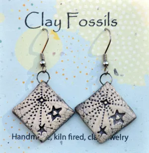 Earrings, Starlight, fired ceramic clay, USA handmade 