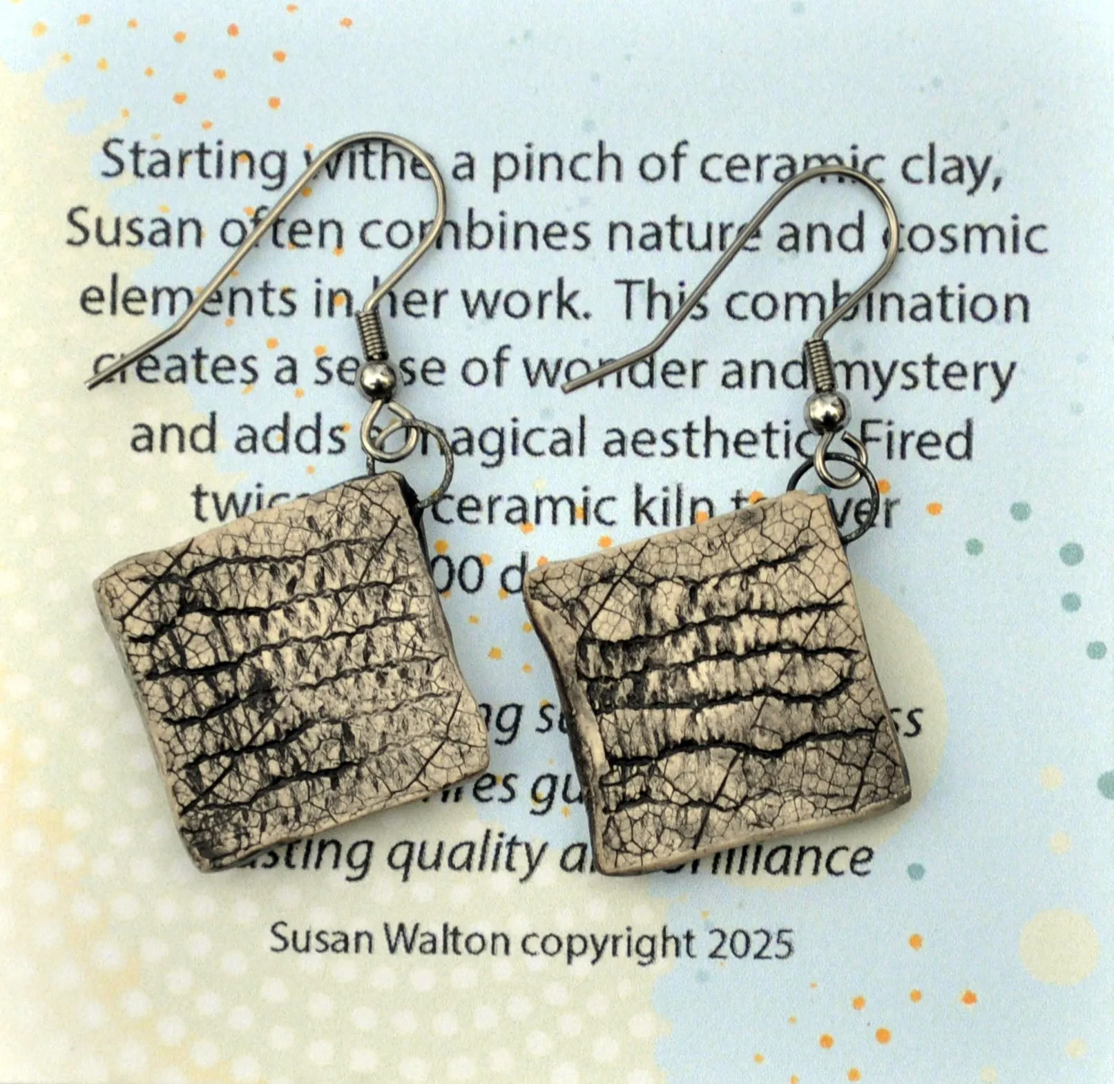 Earrings, Starlight, fired ceramic clay, USA handmade 