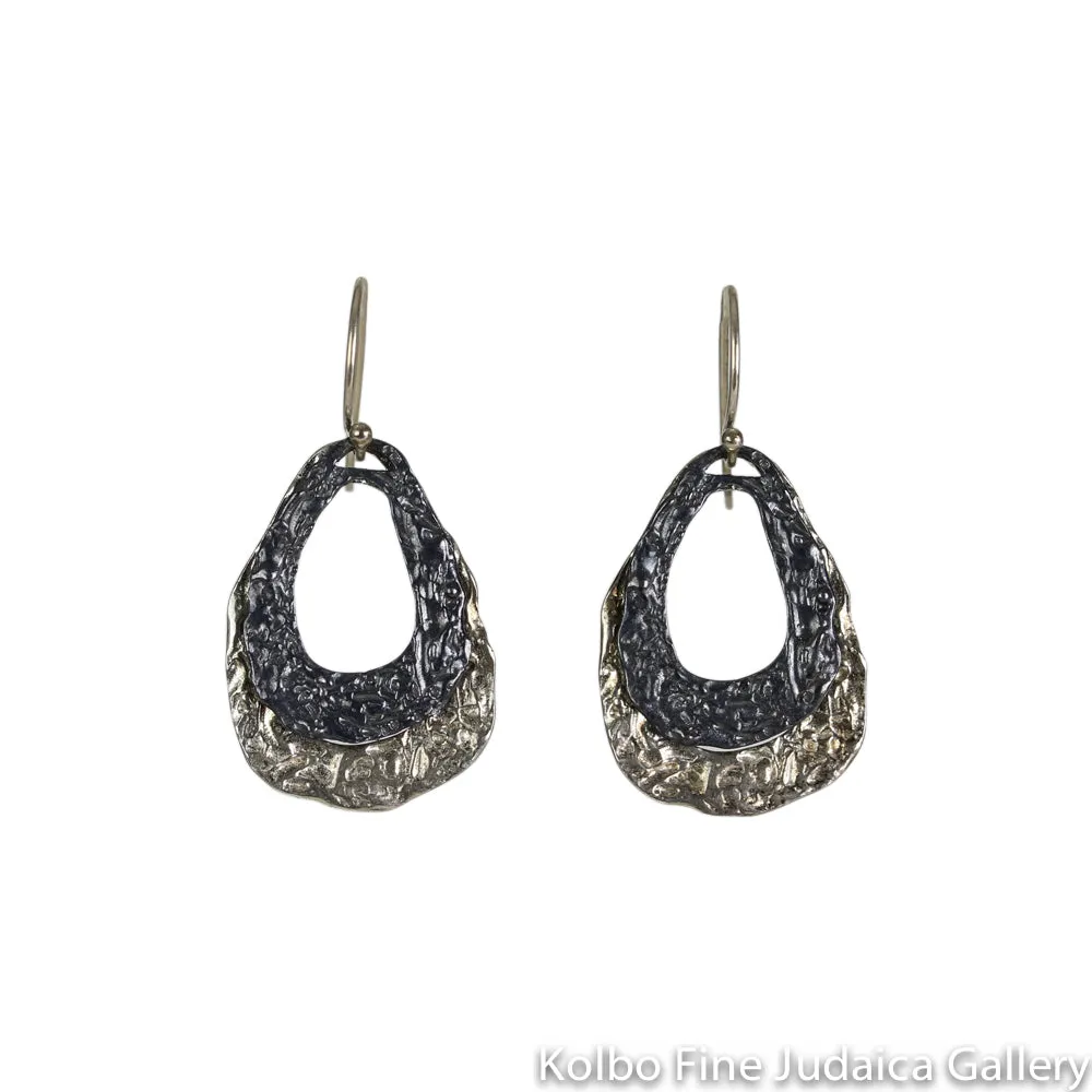 Earrings, Sterling Silver and Oxidized Sterling Silver Teardrop, Wire