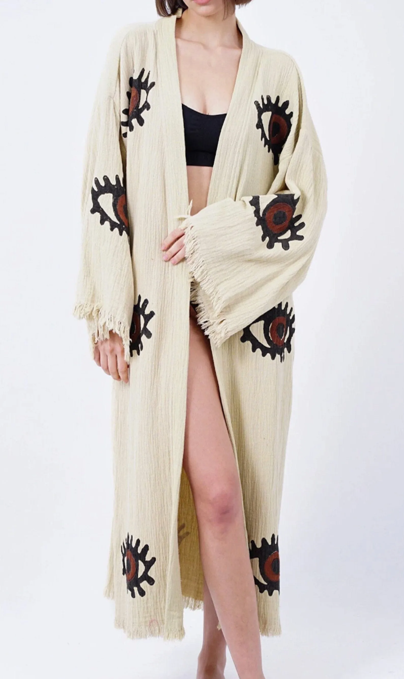 Elara Handmade Cotton Kimono | Beige