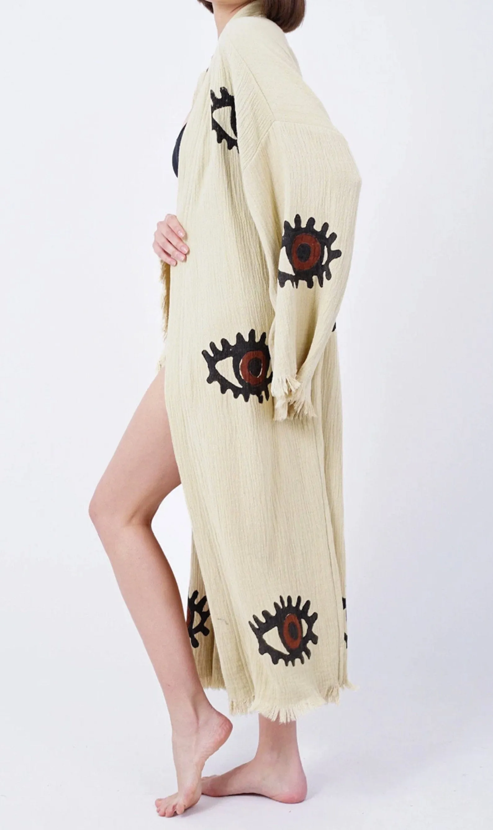 Elara Handmade Cotton Kimono | Beige