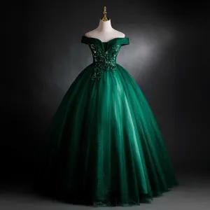 Emerald Green Ball Gown Long Prom Dress Off Shoulder Ball Gown Wedding Dress