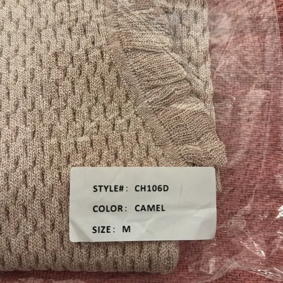 Endless Rose Medium Camel Textured Knit Crochet Bodycon Mini Dress Tie Back NWT