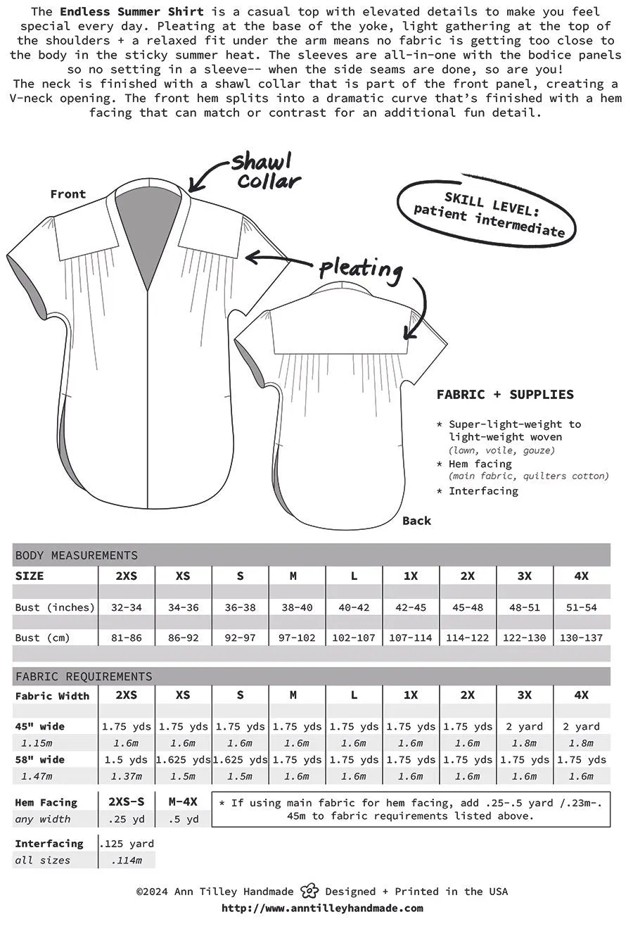 Endless Summer Shirt Pattern -- Ann Tilley Handmade