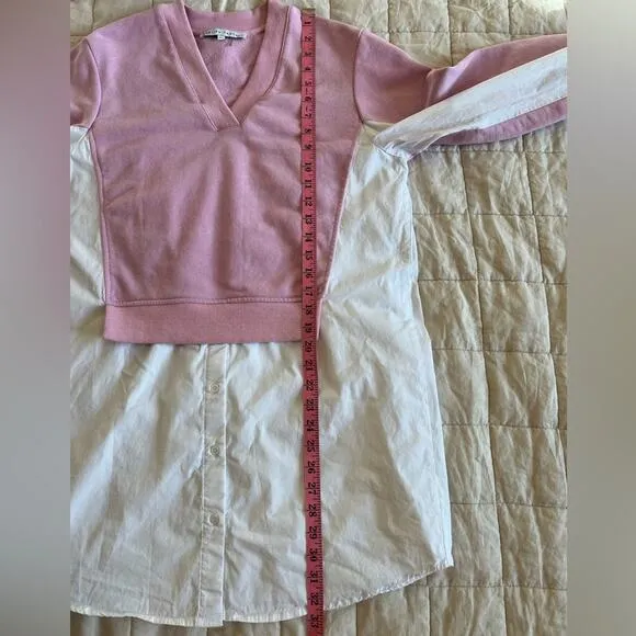 English Factory Oversized Pink V-neck Sweatshirt Poplin Dress Preppy - XS