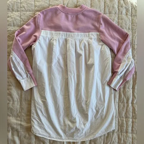 English Factory Oversized Pink V-neck Sweatshirt Poplin Dress Preppy - XS