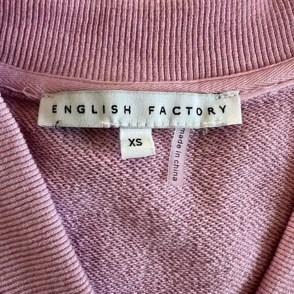 English Factory Oversized Pink V-neck Sweatshirt Poplin Dress Preppy - XS