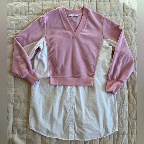 English Factory Oversized Pink V-neck Sweatshirt Poplin Dress Preppy - XS