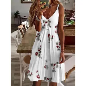 Fashion Ladies V-Neck Loose Printed Dress