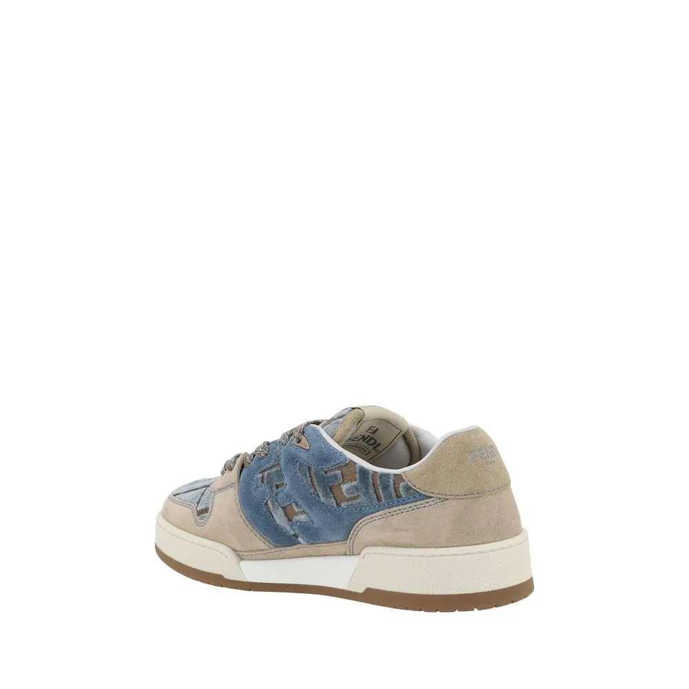 Fendi Women Blue Sneakers Suede Leather FF Logo Athletic Casual Trainer Shoes