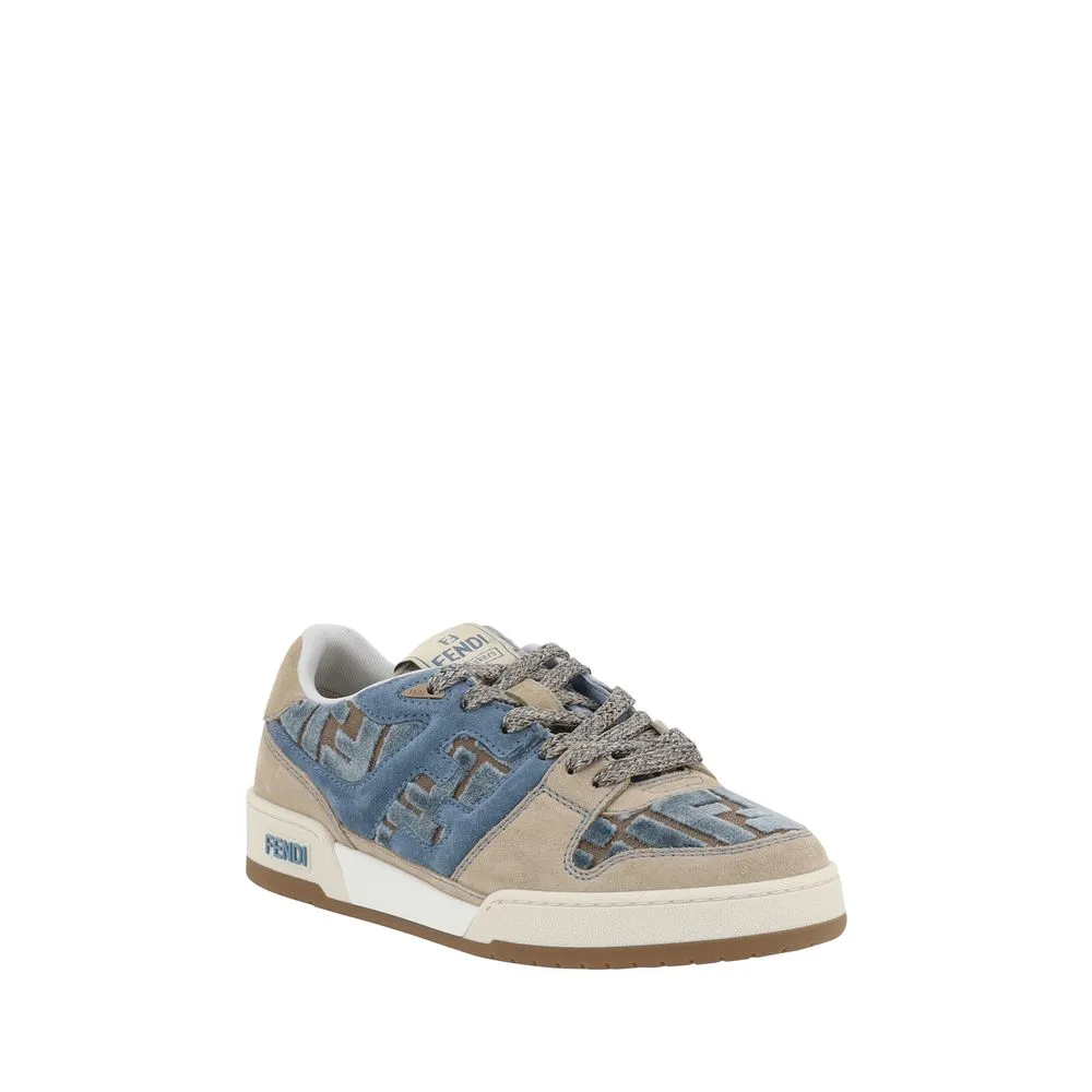 Fendi Women Blue Sneakers Suede Leather FF Logo Athletic Casual Trainer Shoes