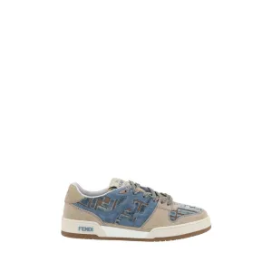 Fendi Women Blue Sneakers Suede Leather FF Logo Athletic Casual Trainer Shoes