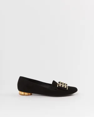 Ferragamo Black Suede Studded Spike Loafers - 7.5