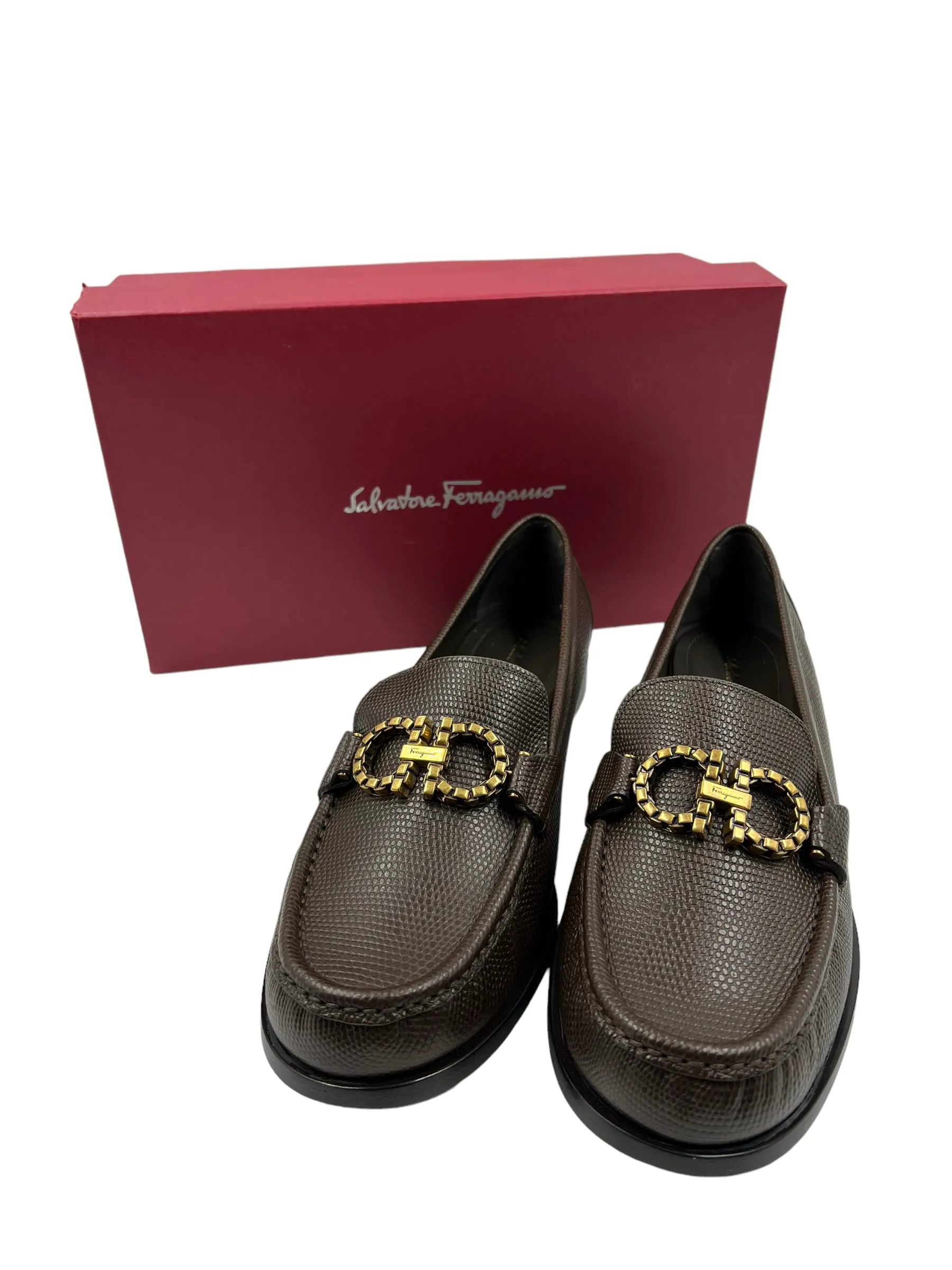 Ferragamo Women's Size 11 Brown Leather Rolo Moccasin