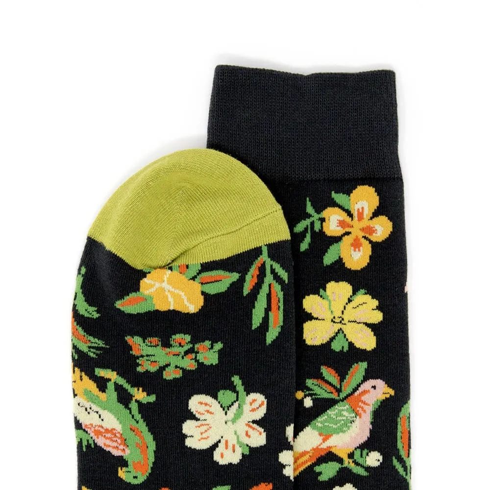 Floral and Fauna Black Fun Dress Socks