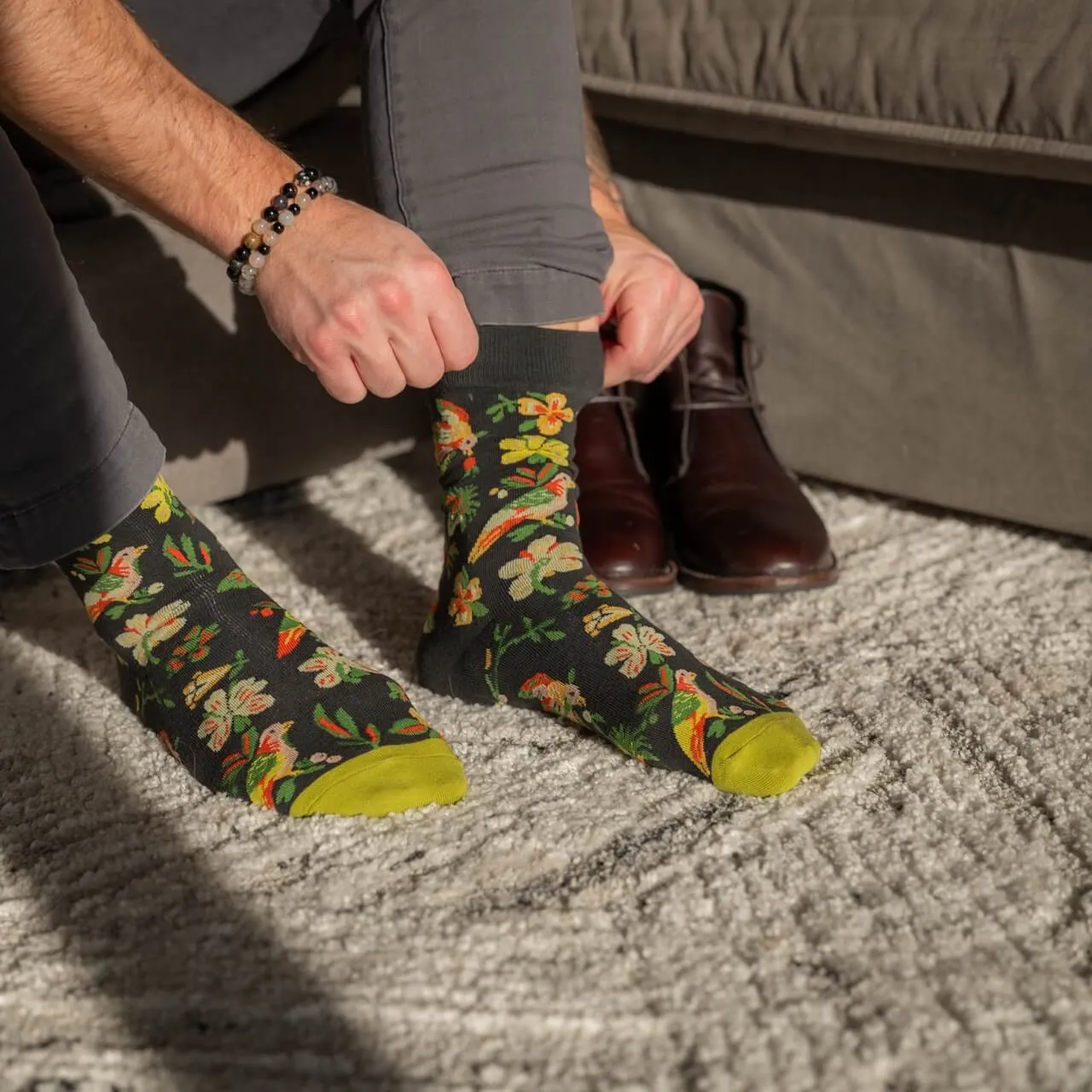 Floral and Fauna Black Fun Dress Socks