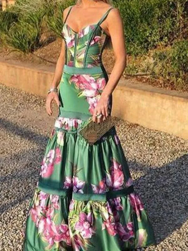 Floral Print Silk Maxi Dress