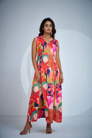 Floral Print Wrap Midi Dress