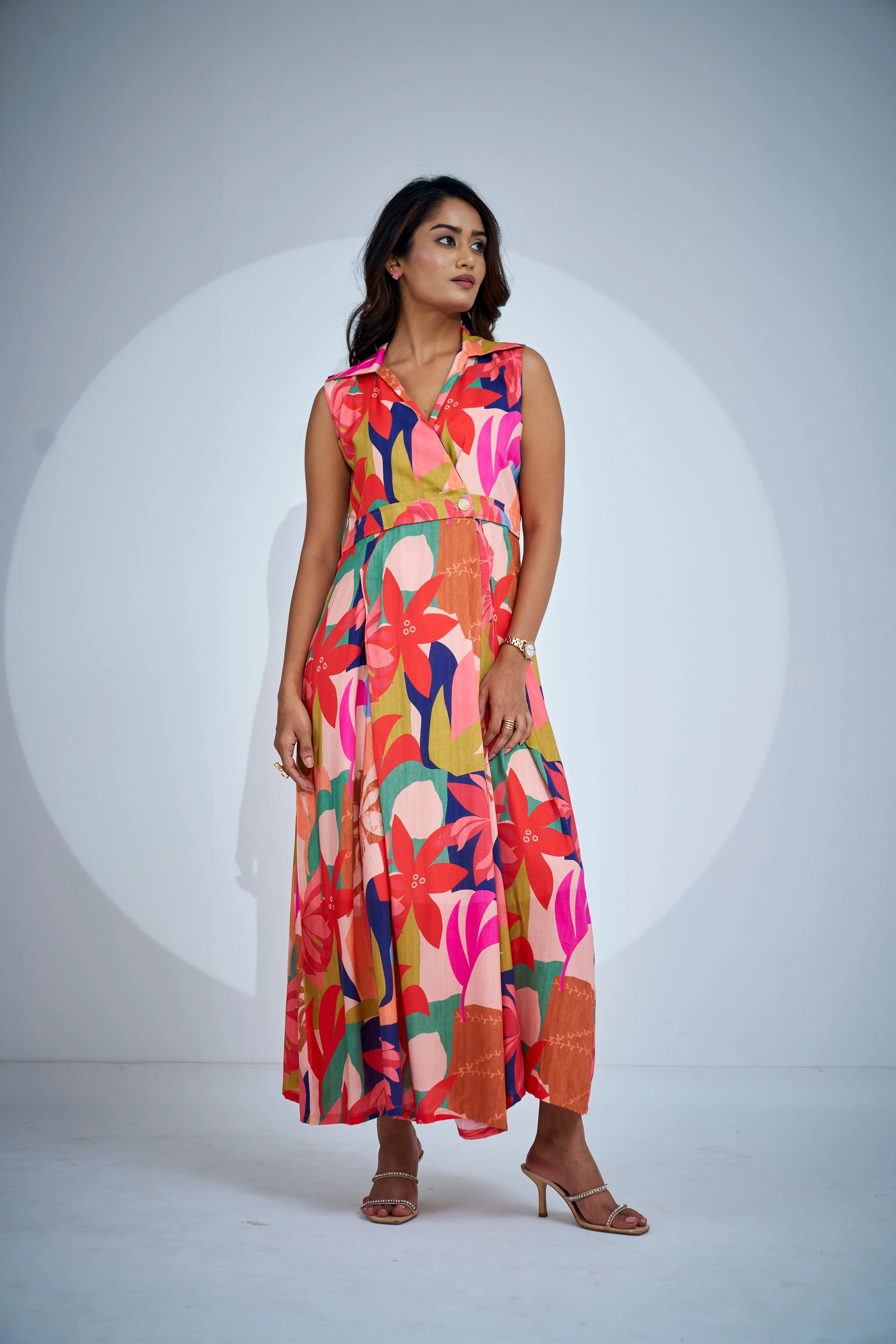 Floral Print Wrap Midi Dress