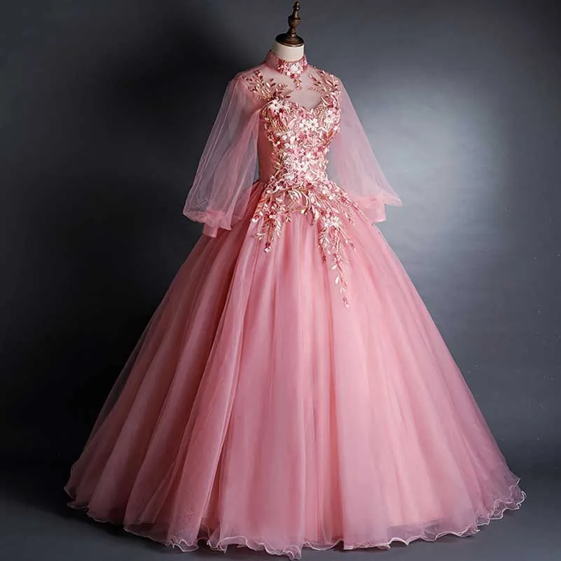 Flower Fairy Prom Dress Ball Gown V-Neck Appliqued Quinceanera Dress