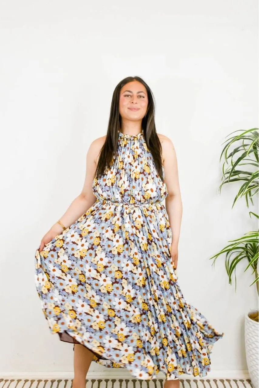 Flower Print Pleated Dress