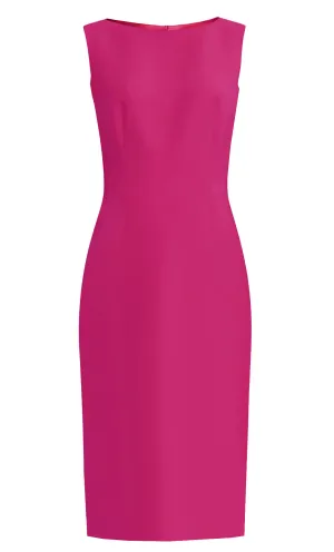 Fuchsia 100% Italian Wool Crepe Sheath Dress with Boat Neckline -