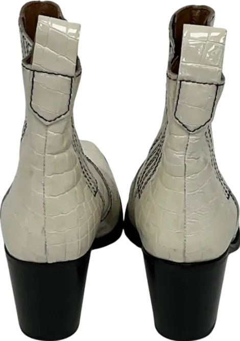 Ganni White Embossed Croc Leather Cali Boots UK 7 EU 40 👠