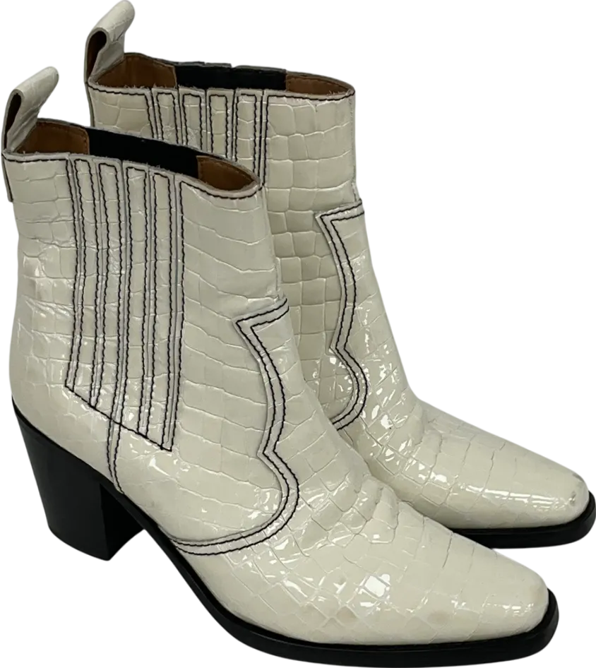 Ganni White Embossed Croc Leather Cali Boots UK 7 EU 40 👠