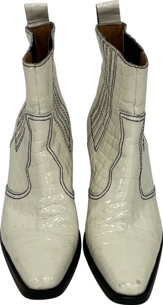 Ganni White Embossed Croc Leather Cali Boots UK 7 EU 40 👠