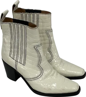 Ganni White Embossed Croc Leather Cali Boots UK 7 EU 40 👠