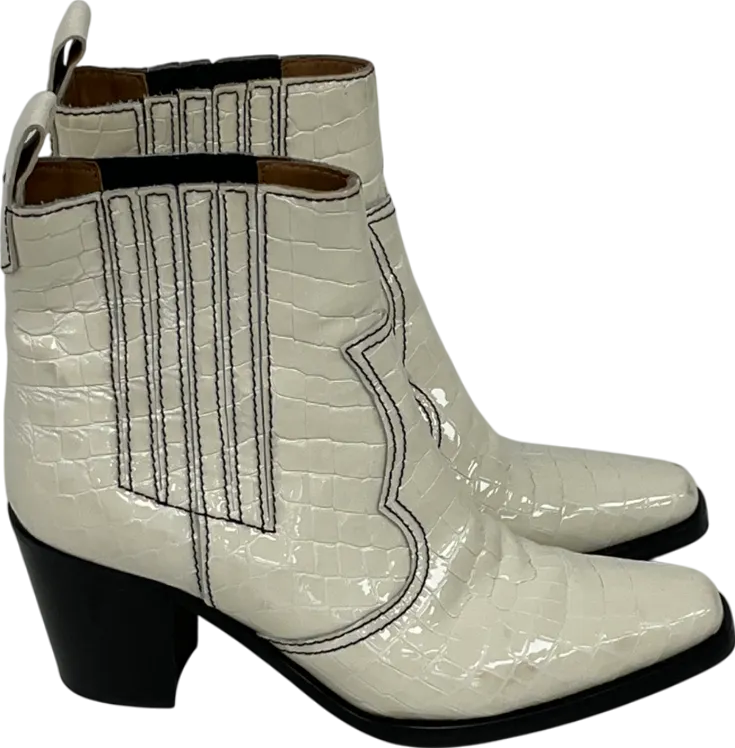 Ganni White Embossed Croc Leather Cali Boots UK 7 EU 40 👠
