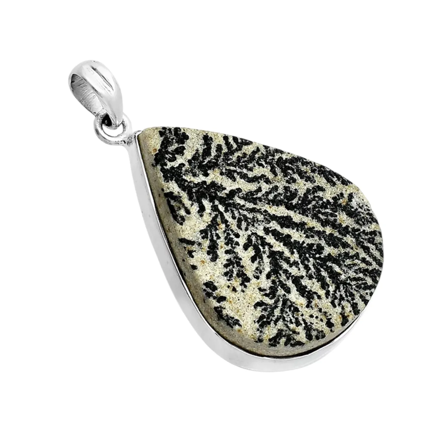 German Psilomelane Denderite Solid 925 Sterling Silver Pendant
