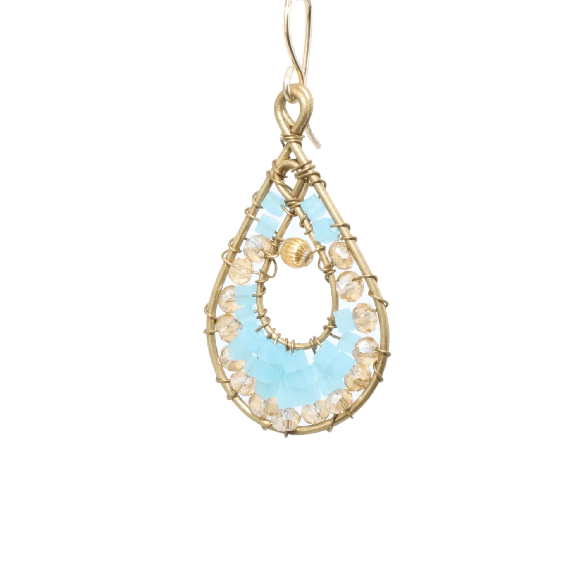 Gold and Blue Delica Beaded Earrings